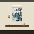 Abstract Painting With Blue Green Mountain Elements In Modern Interior Wall Decor 3d model