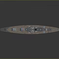 Detailed 3D Model of Battleship With Gray Hull Red Bottom and Masts