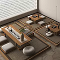 New Chinese Tea Table and Chair Combination Tea Set Cushion Dry Branches Bonsai Ornaments Combination 3d model