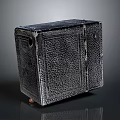 Vintage Black Leather Box With Textured Surface And Metal Hardware Details