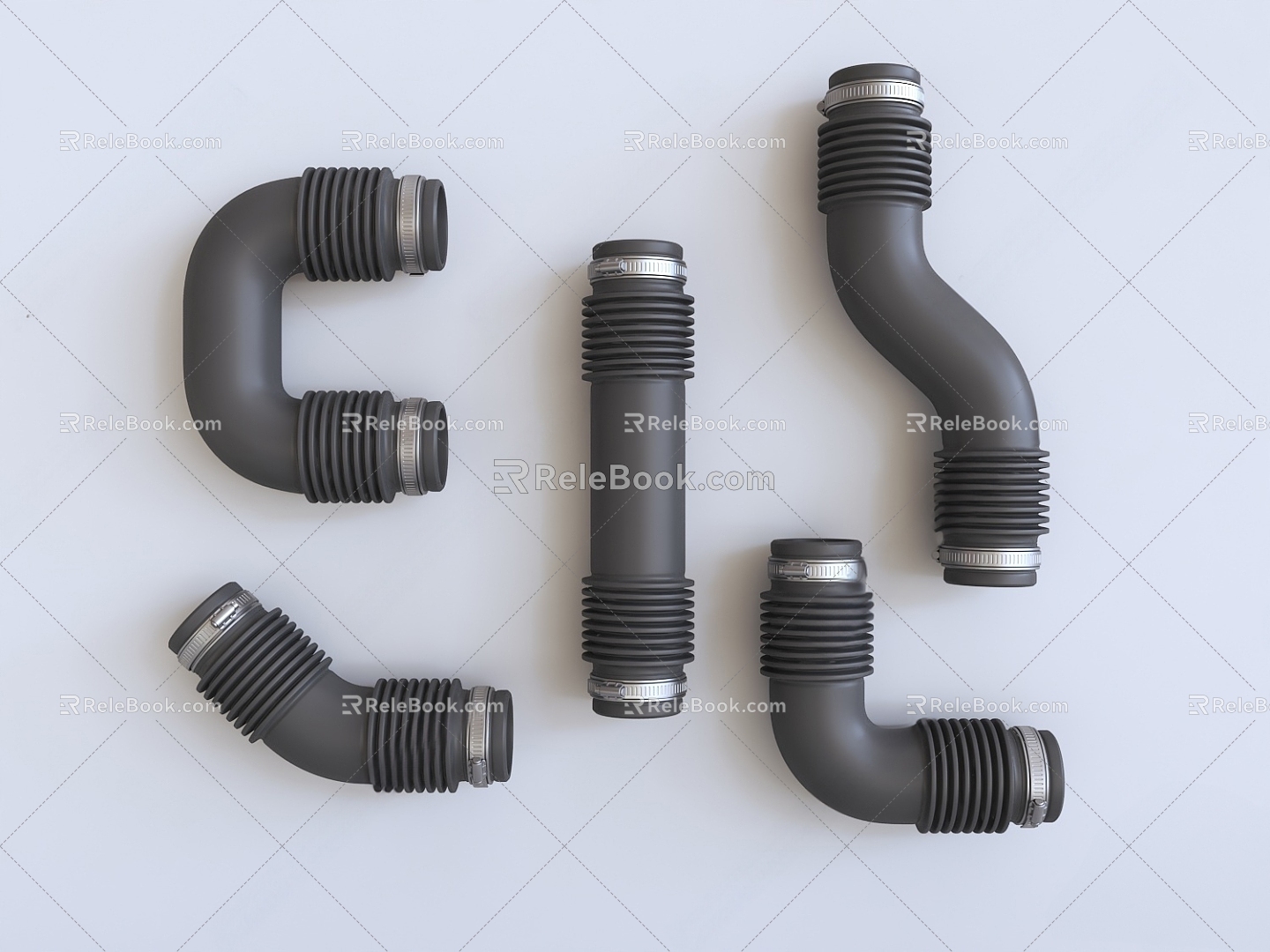 U-shaped rubber pipe with pipe clamp 3d model