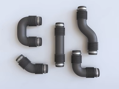Sports Equipment Five Black Curved Tubing Parts With Silver Metal Connectors 3d model