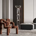 Modern Living Room With Gray Sofa Brown Chair Coffee Table Hanging Chandelier And Herringbone Rug