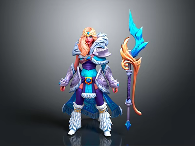 Warrior Character With Blonde Hair Holding Magical Staff In Fantasy Outfit 3d model