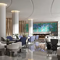 Modern Luxury Hotel Public Lounge Area With Comfortable Seats And Elegant Art Wall Design