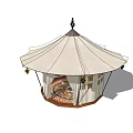 White Decorative Top Tent With Hanging Lanterns Patterned Carpet And Surrounding White Draperies