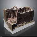 Ancient Red Brick Building Ruins Model With Arched Windows And Stone Base 3d model