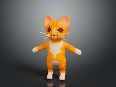 Cartoon Style Orange And White Cat With Big Eyes Whiskers In Standing Pose 3d model
