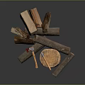 Natural Wood Stone Material Display With Logs Axe And Tree Stump 3d model