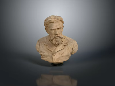 Ornamental Male Bust Statue Furniture With Bearded Face Coat Design And Base 3d model