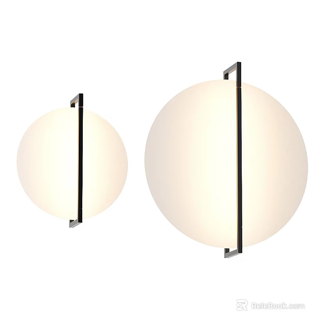 Contemporary Round Wall Lamps With White Shades And Black Metal Frames 3d model 