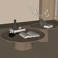 Two Round Wooden Coffee Tables With Open Book Stacked Books Vase And Small Black Cup