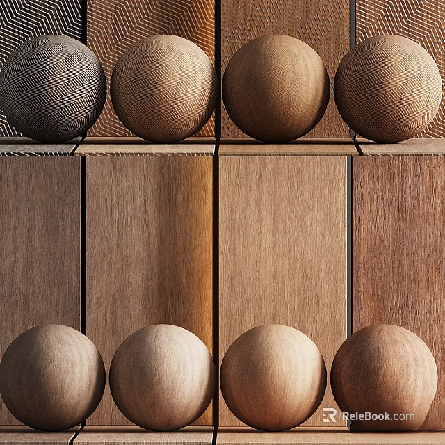 Natural Wooden Construction Components With Spherical Balls And Panel Designs 3d model