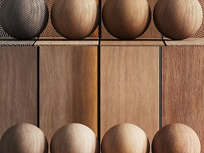 Natural Wooden Construction Components With Spherical Balls And Panel Designs 3d model