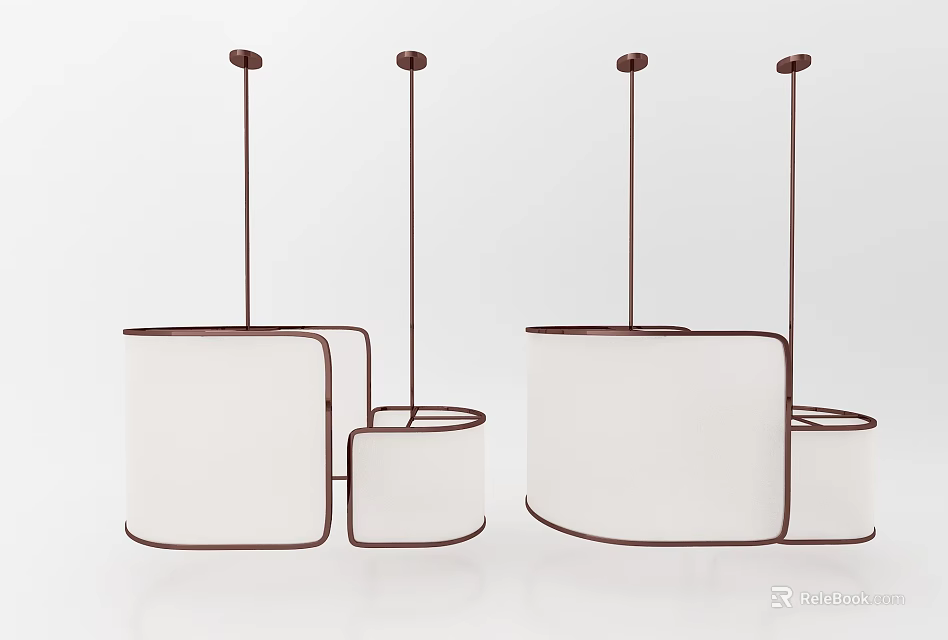 Modern Pendant Lights With Brown Metal Frame And White Rectangular Shades Hanging Design 3d model
