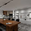 Modern Public Office Space Interior With Long Wooden Table Black Chairs Pendant Lights And Storage Cabinets
