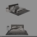 Modern Double Bed with Soft Bedding Pillows and Cozy Rug Design 3d model