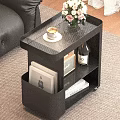 Modern Black Side Table With Flowers Coffee Cup Wine Bottle Radio And Books On Wheels