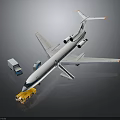 Toy Airplane Model Scene With Truck Van And Display Base
