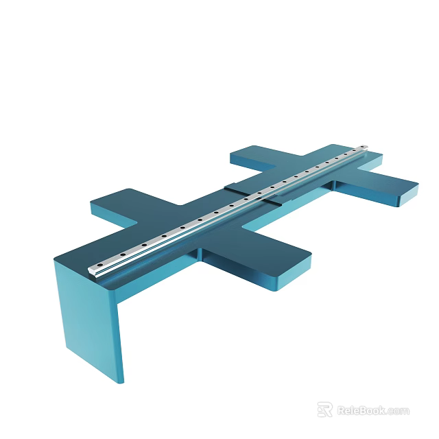 Blue Metal Mechanical Component With Cross Structure And Measurement Scale 3d model 