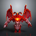 Red Demon Game And Movie Character With Horns Wings Glowing Core And Skull Decoration