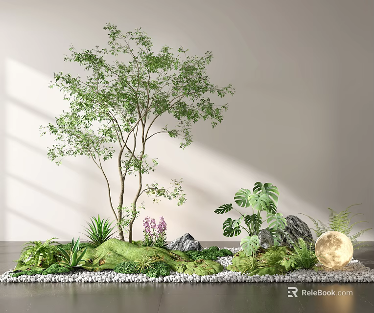 Lush Indoor Plant Combination With Trees Ferns And Decorative Stones 3d model 