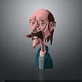 Cartoon Style Man Head With Cigar Long Beard Hair And Blue Shirt On Dark Background
