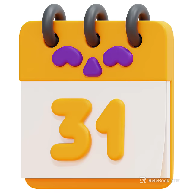 Yellow Daily Calendar With Number 31 Purple Decorations And Black Rings 3d model 
