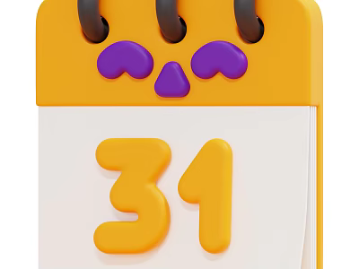 Yellow Daily Calendar With Number 31 Purple Decorations And Black Rings 3d model