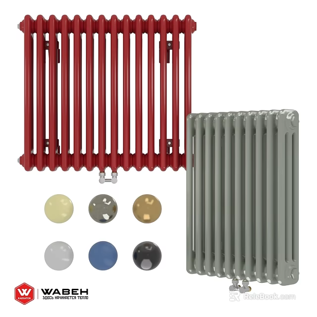 Red and Gray Radiators with Various Colored Knobs for Home Heating 3d model 