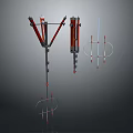 Commercial Equipment With Red And Silver Support Structure Rods And Circular Frames 3d model