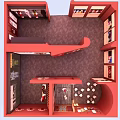Cultural Exhibition Display With Red Walls And Featured Images With Text