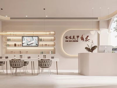Modern Beauty Hair Salon Interior Design With Reception Desk Product Shelves And Styling Chairs 3d model