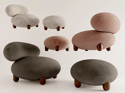 Modern Single Sofa With Round Shape Wooden Legs And Upholstered Fabric In Various Colors 3d model