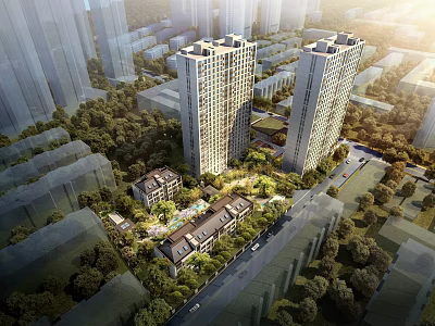 Aerial View Planning With Urban High Rise Buildings Green Spaces And Roads 3d model