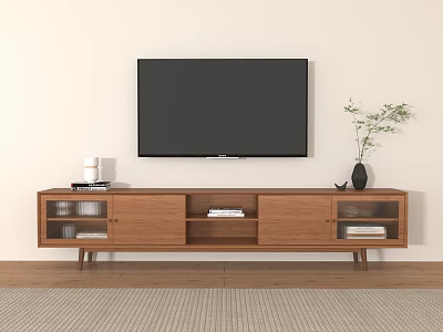 Wooden TV Stand With Storage Compartments For Modern Living Room Setup 3d model