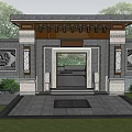 Chinese Style Courtyard Garden Entrance With Gray Brick Walls Carved Decorations And Green Plants