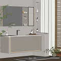 Wall Mounted Modern Bathroom Cabinet With Mirror Storage Shelves Countertop Faucet And Plants