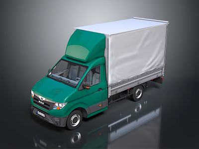Efficient Green Commercial Truck Featuring White Canvas Cover For Cargo Transport 3d model