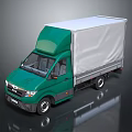Efficient Green Commercial Truck Featuring White Canvas Cover For Cargo Transport