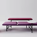 Chic Purple Sofa Bench In Modern Interior With Red Stool And White Round Table 3d model