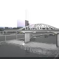 Scenic Modern Landscape Bridge Over River With Architectural Lighting And City Skyline