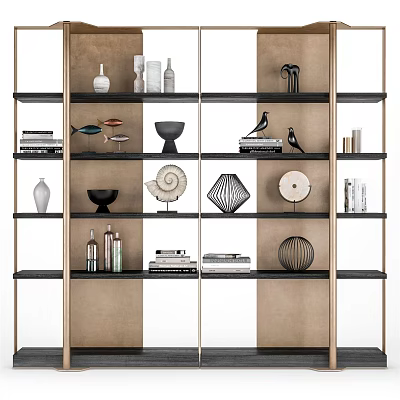 Modern Bookshelf Design with Decorative Objects Books Vases and Sculptures on Shelves 3d model