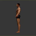 Muscular Male Character 3D Render Standing in Black Shorts with Arms Extended
