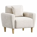 Cozy Cream Fluffy Lounge Chair With Accent Pillow And Wooden Legs Design