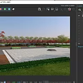 Vibrant Campus Landscape With Red Trees Green Vegetation And Students In Plaza