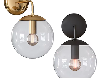 Modern Gold and Black Wall Sconces With Round Glass Shade And Light Bulb 3d model