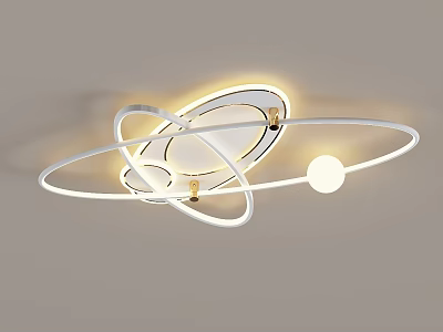 Modern Ceiling Light With Interlocking Circular Rings And Spherical Metal Design 3d model