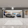 Modern Car Showroom Interior Featuring Display Screen And Gray Chairs 3d model