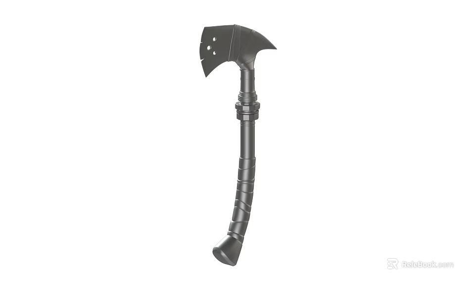 Black Tactical Axe Weapon With Long Handle And Textured Grip Design 3d model 